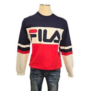 FILA Men’s Colorblock Logo Sweatshirt Navy/White/Red Long Sleeve Pullover Size S